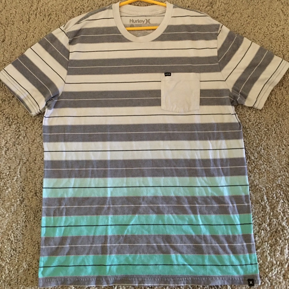 Hurley white W/grey striped W/teal fade T-shirt